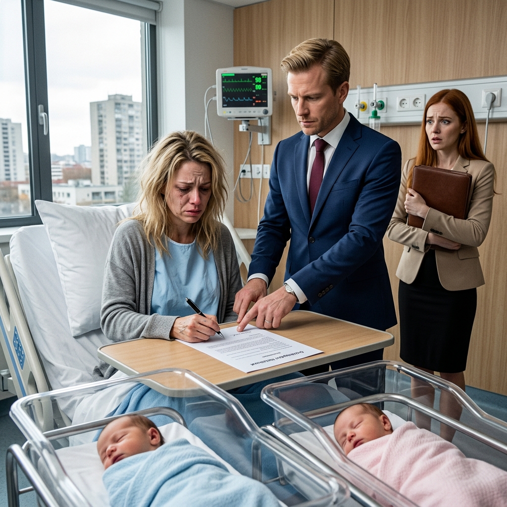 Három nappal a sürgősségi császármetszésem után egy mexikóvárosi magánkórházban a férjem belépett a szobámba a fiatal asszisztensével, egy manilai borítékot tett az ételes tálcámra, és nyugodtan elmagyarázta, hogy ha aláírom a papírokat előttem, hárommillió pesót ad nekem újszülött ikerlányaink teljes felügyeleti jogáért és az életéből való végleges eltűnésemért cserébe – de ahogy ott feküdtem, túl gyenge voltam ahhoz, hogy felüljek, és néztem, ahogy a babáim alszanak, amíg az aláírásomra várt, felkaptam a tollat, és beleegyeztem… Mert fogalma sem volt, hogy a nő, akit összetörtnek gondolt, éppen most indított el valamit, ami mindent elpusztít, amiről azt hitte, hogy az övé…  Nem emlékeztél arra, hogy elaludtál a műtét utáni éjszaka. Csak arra emlékeztél, hogy fájdalomra ébredtél – erősre, lassúra és mindenhol jelen lévőre. A fájdalom ott élt a hasadban, a bordáid mögött, a válladban, ahol a feszültség felgyülemlett, miközben az orvosok a testeden dolgoztak, hogy világra hozzák a lányaidat.  Három nap telt el a sürgősségi császármetszés óta.  Három nap telt el azóta, hogy a fényes műtőlámpák, a fertőtlenítő illata, a kezek nyomása a testedben, és két újszülött sírásának hirtelen, csodálatos hangja betöltötte a szobát.  A lányaid.  Elena és Isabel.  Most egy mexikóvárosi magánkórház ablaka mellett aludtak, mindketten egyforma puha takaróba burkolózva, apró arcuk alig látszott a halványsárga sapkák alatt, amelyeket az ápolónők ragaszkodtak hozzájuk.  A délutáni fény beszűrődött a redőnyön keresztül, vékony arany csíkokat festve a bölcsőkre.  Pihenned kellett volna.  Ehelyett a mennyezetet bámultad, és azon tűnődtél, hogyan lehetséges egyszerre teljesnek és megsemmisültnek érezni magad.  A tested megnyílt, hogy életet hozzon a világra.  És valahol ugyanezen hetvenkét óra alatt a házasságod csendben szétesett.  Hallottad, hogy nyílik az ajtó.  Lassan.  Elfordítottad a fejed.  Álvaro sötétkék öltönyben lépett be.  Ez a részlet majdnem megnevettetett.  Az öltönyt két alkalomra tartotta fenn – befektetői találkozókra és temetésekre.  Úgy tűnik, ma mindkettő egyszerre volt.  Pontosan úgy nézett ki, ahogy a magazinok szerették fotózni. Tökéletes haj. Kifényesített cipők. Egy olyan férfi nyugodt, éles arckifejezése, aki hitte, hogy a világ természetesen az ő döntései köré rendeződik.  Egy pillanatra a szíved megpróbált emlékezni arra az verziójára, amelyet valaha szerettél.  A férfira, aki régen táblázatok mellett aludt el a konyhaasztalnál, miközben mindketten a jövőről álmodoztatok.  Ez az emlék gyorsan elhalványult, amikor rájöttél, hogy nincs egyedül.  Mögötte Lucía állt.  A vezetői asszisztense.  Fiatal. Elegáns. Csendes, ahogy a gyönyörű nők gyakran válnak, amikor tudják, hogy egy olyan szoba értékeli őket, amelyet még nem tudnak irányítani.  Lucía az elmúlt évben egyre gyakrabban jelent meg az életedben.  Késő esti stratégiai megbeszélések.  Sürgős konferenciahívások.  Álvaro szerint túl rövid üzleti utak ahhoz, hogy indokolt legyen egy házastárs kísérete.  Most a kórházi szobádban állt, miközben az újszülött lányaid három méterre aludtak tőle.  A kezeit udvariasan összekulcsolták előtte.  Mint egy vendég a templomban.  Álvaro nem köszöntött csókkal.  Nem kérdezte, hogy gyógyulsz.  Odament az ágyad melletti kis gurulós tálcához, és egy nagy barna borítékot tett az érintetlen kórházi ebédedre.  Pontos mozdulatok voltak.  Professzionális.  Kontrollált.  „Az ügyvéd mindent leegyszerűsített” – mondta.  „Egyszerű.”  A szó füstként lógott a levegőben.  Ránéztél a borítékra.  Aztán rá.  Aztán Lucíára, aki kerülte a tekintetedet.  Összeszorult a gyomrod.  „Mi az?” – kérdezted halkan.  Álvaro kihúzta a borítékot, és kivett belőle néhány dokumentumot.  „Csak papírmunka, hogy tisztán elrendezzük a dolgokat” – válaszolta.  Tisztán.  Letette eléd az első oldalt.  Bővebben a hozzászólásban 👇