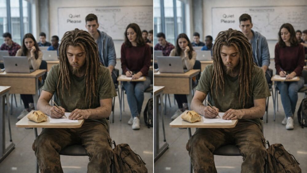 Die Mitschüler lachten und verspotteten den armen Jungen mit den Dreadlocks, doch zwei Tage später kam der Schulleiter in die Klasse und dankte ihm öffentlich. Als alle den Grund kannten und wussten, wer dieser Junge wirklich war, wurde es still im Raum, und beschämt senkten sie den Blick. 😮😮 Im Klassenzimmer herrschte Unruhe, noch bevor der Lehrer da war. Einige arbeiteten an ihren Laptops, andere unterhielten sich leise, doch die Aufmerksamkeit der meisten richtete sich auf eine Person. In der ersten Reihe saß Max Reyan – ein Junge mit langen Dreadlocks, abgetragener Kleidung und einem müden, aber konzentrierten Blick.  — „Du siehst aus, als wärst du direkt aus einer Höhle gekommen … Du brauchst doch nur Blätter“, sagte einer der Schüler mit einem spöttischen Lächeln.  — „Wann hast du dir eigentlich das letzte Mal die Haare gewaschen?“, fragte ein Mädchen, ohne ihr Lachen zu verbergen. Zuerst waren es nur vereinzelte Bemerkungen, dann ein allgemeines Gelächter. Max reagierte nicht. Er schrieb einfach weiter, als ob diese Worte nicht existierten, als ob jedes einzelne von ihnen unsichtbare Spuren auf ihm hinterlassen hätte. Zwei Tage waren vergangen. Als er zurück ins Klassenzimmer kam, verstummten die Gespräche sofort – und wurden bald von neuem Gelächter abgelöst. Ihre Dreadlocks waren verschwunden. Die Haare waren kurz geschnitten.  — „Seht her, er hat sich für uns angestrengt!“ »  „Endlich sieht er aus wie ein Mensch!“ » Die Worte klangen lauter als zuvor. Jetzt enthielten sie nicht nur Verachtung, sondern auch die Gewissheit, im Recht zu sein. Und genau in diesem Moment öffnete sich die Tür. Der Rektor betrat das Klassenzimmer. Er sah die Schüler an und fragte unerwartet:  „Wo ist Max?“ „Reyan?“ » Das Lachen verstummte. Einige sahen sich verwirrt an. Max stand langsam auf. Der Rektor trat vor, sah Max mit ernstem, fast feierlichem Blick an und sagte:  – Max Reyan, ich möchte dir persönlich für eine Tat danken, zu der nicht jeder fähig ist. Max antwortete ruhig:  – „Ich habe es nicht aus Dankbarkeit getan. Ich hielt es einfach für richtig.“ Als alle verstanden, warum Max es getan hatte, herrschte absolute Stille im Klassenzimmer. Das Lachen war wie ausgelöscht. Blicke senkten sich, und in dieser Stille erschien zum ersten Mal etwas Schwereres als Worte – Scham. 😮😮 Fortsetzung im ersten Kommentar. 👇👇