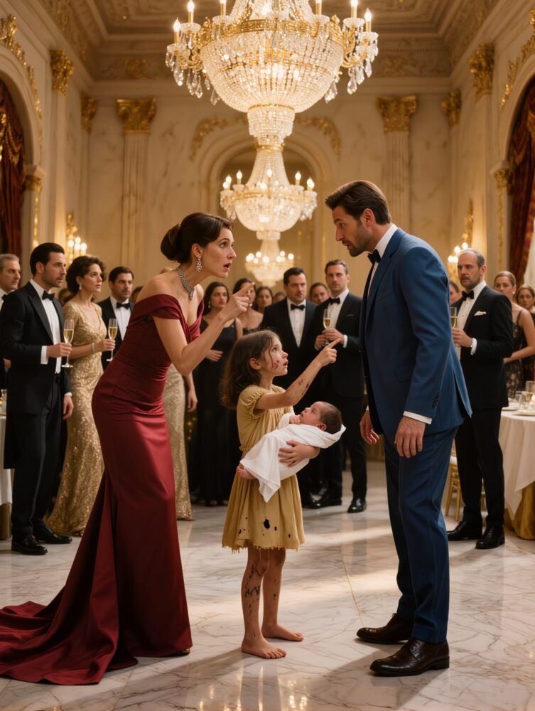 „Du warst es …“ Ein obdachloses Mädchen brach mit einem Baby auf der luxuriösesten Hochzeit der Stadt aus dem Zimmer und zeigte direkt auf die Braut. Nur wenige Minuten, nachdem die Wahrheit ans Licht gekommen war, herrschte eisige Stille im Saal, während Hunderte von Blicken auf das Gesicht der Braut gerichtet waren. 😮😱 Draußen prasselte der Regen heftig gegen die Fenster, während drinnen alles in luxuriösem Glanz erstrahlte: Die Lampen leuchteten, die Gläser klirrten, die Gäste lachten und genossen einen perfekten Abend. Niemand bemerkte, wie ein durchnässtes achtjähriges Mädchen mit einem Baby im Arm den Saal betrat. Ihre nackten Füße hinterließen dunkle Abdrücke auf dem makellosen weißen Teppich. Zuerst wandten sich die Gäste verächtlich von ihr ab, als ob die Armut selbst ihre strahlende Feier überschattet hätte. Doch das Mädchen bettelte nicht und zitterte auch nicht vor Angst. Selbstbewusst schritt sie voran, als wüsste sie genau, wen sie suchte. Während einige genervt den Sicherheitsdienst riefen und andere sie missbilligend ansahen, ging das Mädchen auf sie zu. Leo, der Freund von Victoria, stand plötzlich vor ihnen. Er blieb stehen, blickte auf und zischte mit erschreckend ernster Miene zwischen den Zähnen hervor:  —Wie konntest du so etwas tun?… Leo runzelte die Stirn und verstand nicht, was vor sich ging.  —Wer bist du? Wovon redest du?  Das Mädchen drückte das Baby fester an ihre Brust und zeigte mit zitterndem Finger auf Victoria.  —Sie war es in jener Nacht. Er hat das Kleine neben den Müllcontainern ausgesetzt. Ich habe alles gesehen…  Leo wandte sich abrupt der Braut zu. Victoria wurde kreidebleich und schrie auf, als wäre sie auf frischer Tat ertappt worden.  —Er lügt! Ich habe sie nie gesehen! Leo, sag ihnen, sie sollen sie sofort rausschmeißen! Es geht nur ums Geld!  Aber Leo schien ihr nicht zuzuhören. Die Welt um ihn herum verschwand. Ihr Blick ruhte auf dem Muttermal an der winzigen Hand des Babys.  Langsam näherte sie sich, nahm die kleine Hand in ihre… und er wurde noch blasser. Tränen rannen ihr über die Wangen. Wangen.  Ich sah das obdachlose Mädchen an und dann Victoria, und in ihrem Blick war keine Liebe mehr, nur noch Entsetzen und Verständnis.  Dann blickte sie auf das Baby hinunter und flüsterte kaum hörbar:  —Das kann nicht sein… 👇 Weiter im ersten Kommentar