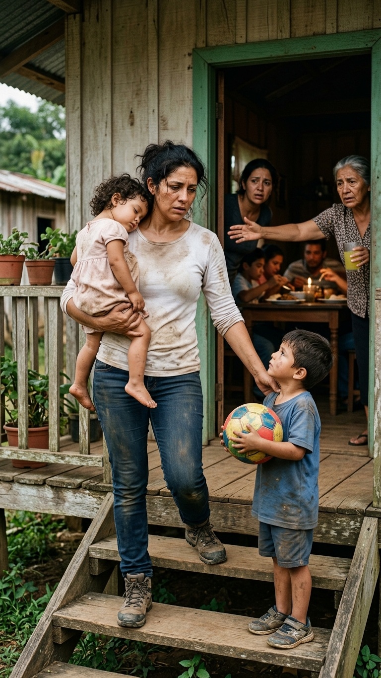 Die millionenschwere Tante hatte ihr Erbe veruntreut, um ihren Luxus zu finanzieren. Das Karma, das sie mitten im Familientreffen ereilte, wird Ihnen den Atem rauben. Tante Carmen fixierte Valeria mit ihren Augen, öffnete die Moskitonetztür zum Flur nur wenige Zentimeter und sagte mit einer eisigen Kälte, die einem das Blut in den Adern gefrieren ließ: „Wer hat dich eingeladen? Das ist für die wahre Familie.“  Er sagte es vor den beiden Kindern. Leo, gerade sieben geworden, hatte einen Fußball unter dem Arm und die ungebrochene Illusion eines Jungen, der glaubte, ein Urlaub auf der Ranch würde ihm Cousins, Wettrennen und Eis am Stiel bescheren. Die vierjährige Mia klammerte sich an die Hüfte ihrer Mutter, ihre Wangen rot von der Hitze nach einer fünfstündigen Autofahrt aus der Hauptstadt. Die beiden Kleinen waren wie gelähmt. Auch Valeria. Hinter Carmen, keine zwei Meter entfernt, stand Elena, Valerias Mutter. Elena hielt ein Glas Tequila und Grapefruit in der Hand. Er blickte nicht auf. Er nannte den Namen seiner Tochter nicht. Er rief nicht: „Geht beiseite, das sind meine Enkelkinder!“ Er sagte absolut nichts. Er blickte auf die Lehmziegel im Hof, als wären sie plötzlich das Interessanteste auf der Welt. Aus dem Inneren des riesigen Anwesens in Tapalpa, Jalisco, drang das Echo von Lachen, das Getöse der Menschen. Der Duft von Glas, die Musik einer Band, die in einem alten Horn spielte, und der unverwechselbare Geruch von Carnitas, Charro-Bohnen und verbranntem Holz. Es war der Duft ihrer Sommer in der Kindheit. Der heilige Zufluchtsort ihrer Großmutter, Lady Esperanza.  Doch an diesem Julinachmittag befanden sich Valeria und ihre Kinder außerhalb des Zauns. Valeria machte keinen Aufstand. Nicht eine einzige Träne floss. Ich würde niemanden anflehen, eine Schwelle zu überschreiten, die ich seit meinem sechsten Lebensjahr frei überschritten hatte. Er machte es sich Mia in seinen Armen bequemer, nahm Leos zitternde Hand und drehte sich halb um. Er stellte die Feuerschale mit dem Ellbogensalat, den er nach dem genauen Rezept seiner Großmutter zubereitet hatte, auf eine Steinmauer.  Sie gingen die Stufen der Ranch hinunter. Der Kies bröckelte unter den Turnschuhen der beiden Kinder. Niemand kam heraus, um sie aufzuhalten.  Als Valeria Mia in ihrem Kindersitz anschnallte, bemerkte sie, dass ihre eigenen Hände unheimlich fest waren. Sie arbeitete seit zwölf Jahren als Notfallkrankenschwester in einem öffentlichen Krankenhaus. Jahre. Ich kannte diesen Schmerz, der einem innerlich die Lunge zerreißt, aber äußerlich den Puls unversehrt lässt. Er startete den Motor seiner alten Limousine, fuhr fünf Kilometer die Terrassenstraße entlang und hielt im Schatten eines riesigen Mesquitebaums an.  Er stellte den Motor ab. Stille senkte sich wie ein schwerer Stein herab, nur unterbrochen vom Knirschen des heißen Motors.  Leo war der Erste, der sprach.  „Mama … haben wir etwas falsch gemacht?“ Diese Frage zerriss ihm das Herz. Valeria drehte sich um und sah ihn an. Das Kind hatte kristallklare Augen und betrachtete die Welt mit jener tiefen Traurigkeit, von der Leo ahnte, dass die Erwachsenen ihm gerade die grausamste Seite des Lebens gezeigt hatten.  „Nein, mein Schatz“, antwortete Valeria mit fester Stimme. „Du hast nichts falsch gemacht.“ Er nahm sein Handy und wählte Frau Esperanzas Nummer. Die Matriarchin war nach einer Hüftoperation für zwei Wochen in einer Reha-Klinik in Guadalajara. Er meldete sich mit gedämpfter Stimme. „Mija, bist du schon auf der Ranch? War Leo schon bei den Pferden?“, fragte die Großmutter mit ihrer warmherzigen, aber bestimmten Stimme. Valeria schluckte. „Großmutter … sie haben uns nicht reingelassen.“ Er erzählte ihm die ganze Geschichte. Tante Carmens vernichtende Worte. Elenas feiges Schweigen nur einen Meter entfernt. Die Demütigung der beiden Kinder. Stille herrschte am anderen Ende der Leitung. „Fahr zum Gasthof bei Kilometer 15 der Autobahn“, befahl Frau Esperanza mit einer Stimme, die plötzlich eiskalt und stahlhart klang. „Bleib bei den Kindern. Schalte dein Handy aus. Geh an niemanden ran. Ich kümmere mich darum.“ Valeria schloss die Augen und spürte einen Schauer über den Rücken laufen. Niemand ahnte, dass dieses kurze Telefonat den Funken einer verheerenden Bombe entzündet hatte und dass die Hölle über dieser Familie hereinbrechen würde. Teil 2 findet ihr in den Kommentaren 👇